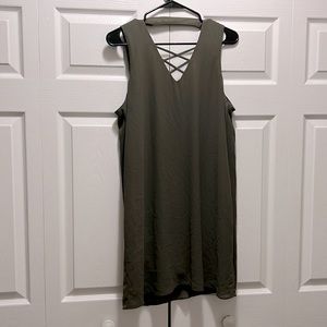 Halter Top Dress - Cross Front Olive Green